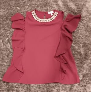 Monteau Girl Maroon Top w/Embellished Neckline